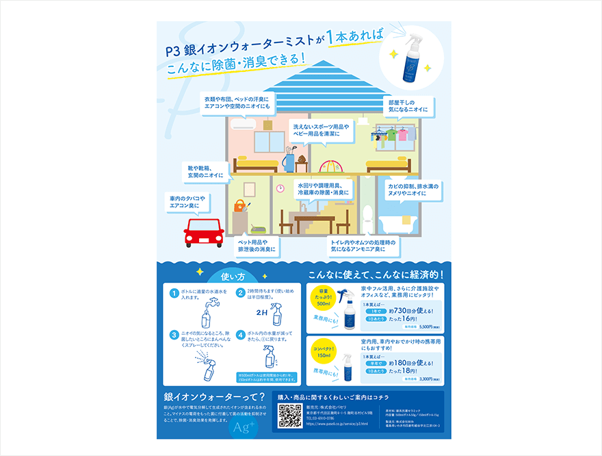 P3 銀イオンウォーターミスト 商品チラシ裏面