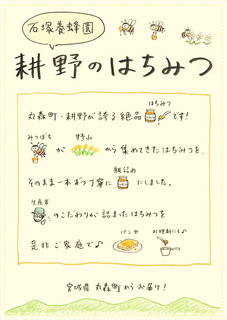 宮城県丸森町特産品「耕野のはちみつ」POPデザイン